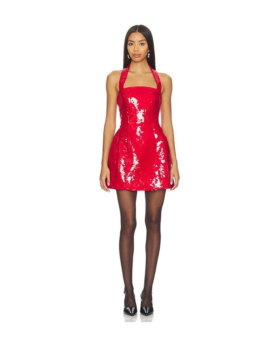 Bardot Red Nevelle Sequin Halter Dress