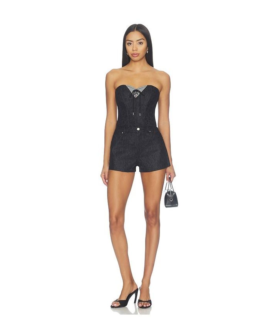 Fleur du Mal Blue Lace Denim Bustier