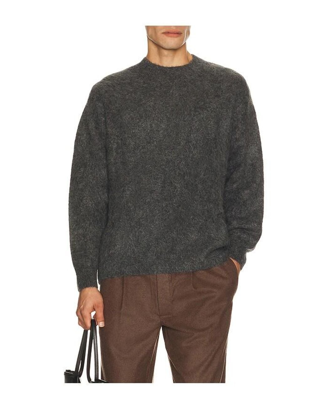 Soft Goat Gray Relaxed Fit Alpaca Crewneck Sweater for men