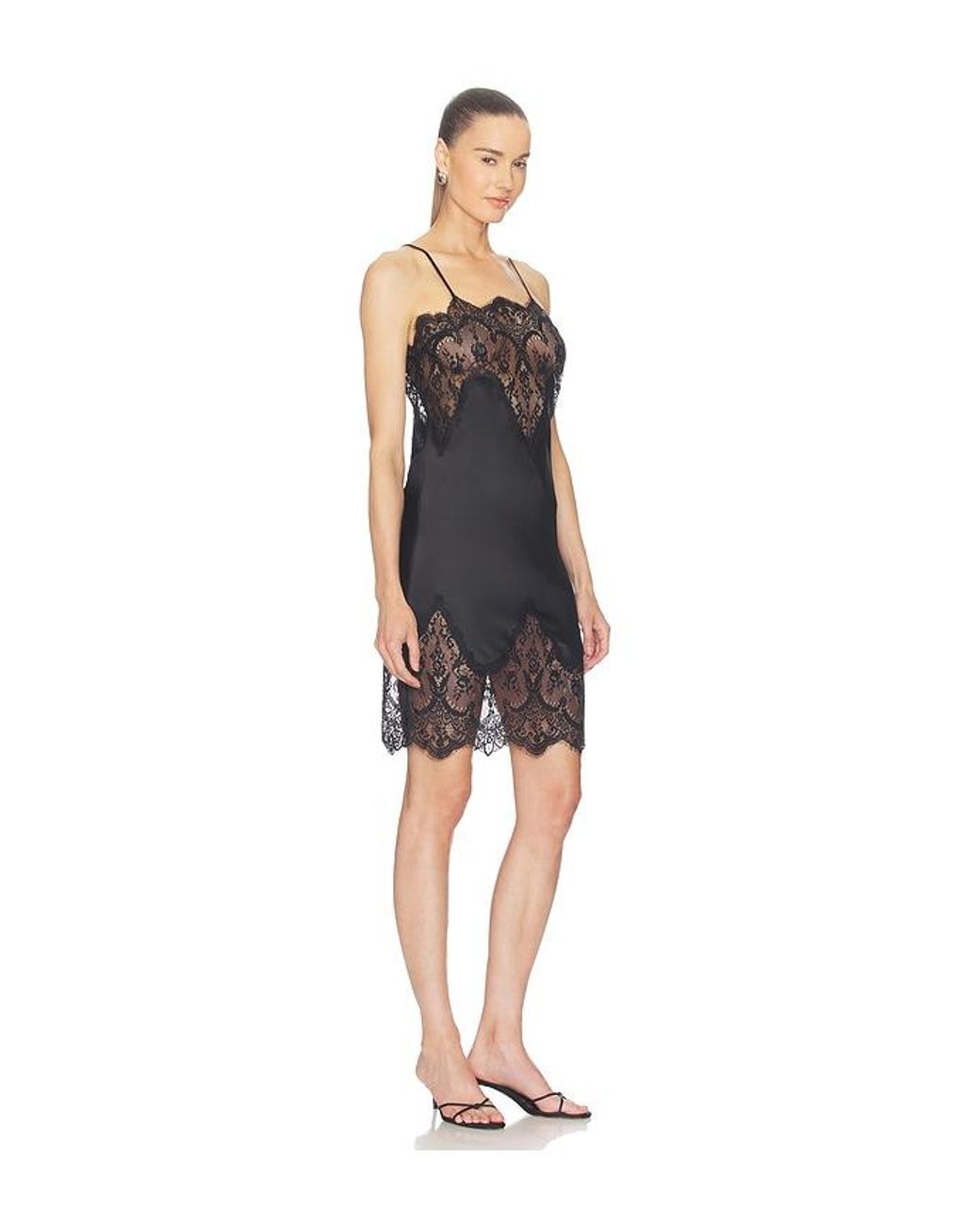 Norma Kamali Black Bias Slip Dress To Knee With Lace