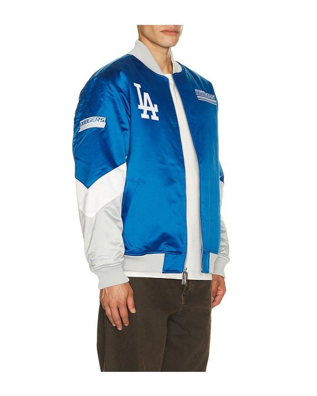 Mitchell & Ness Blue Mlb Los Angeles Dodgers Triple Check Heavyweight Satin Jacket for men