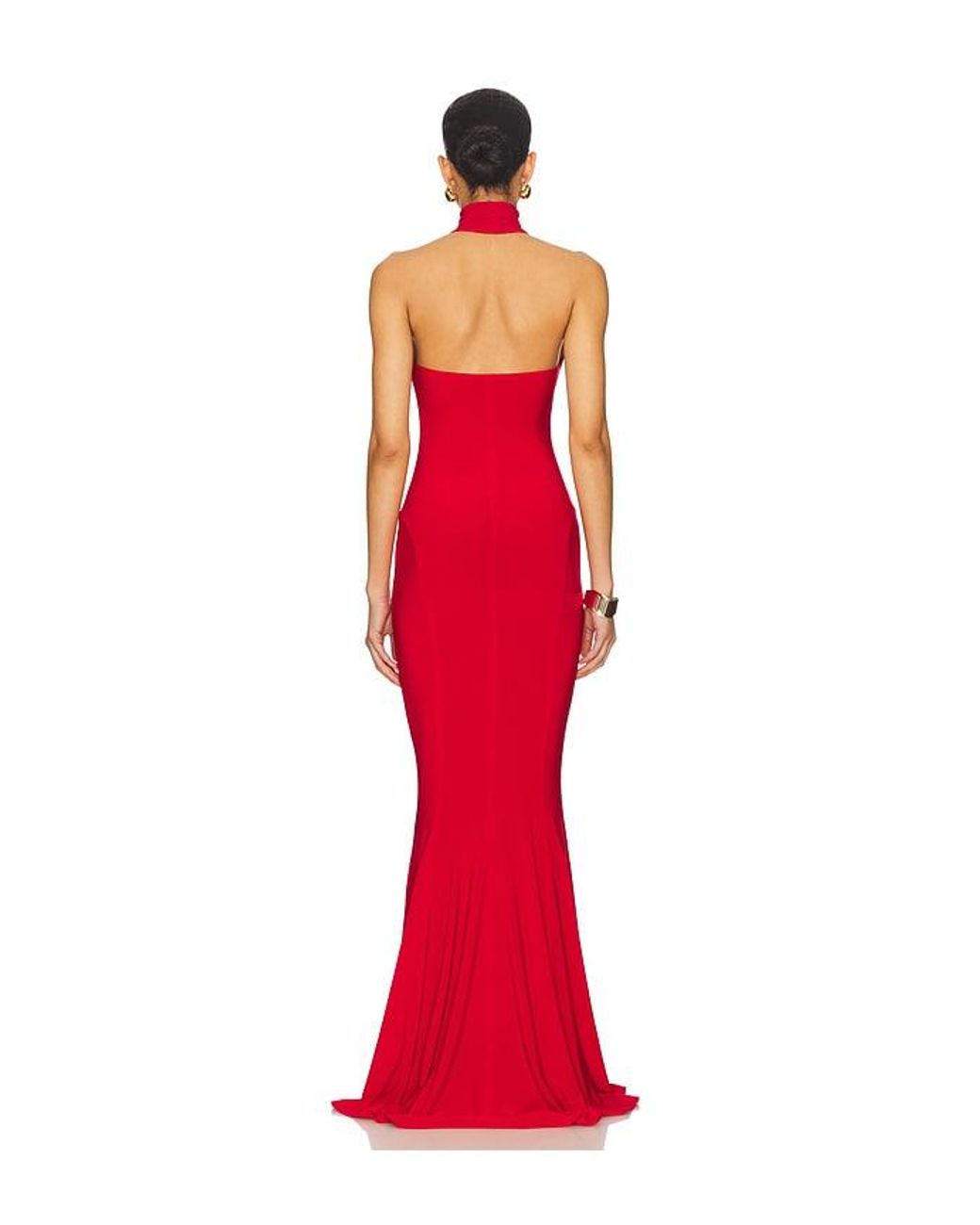 Norma Kamali Red X Revolve Halter Turtle Fishtail Gown