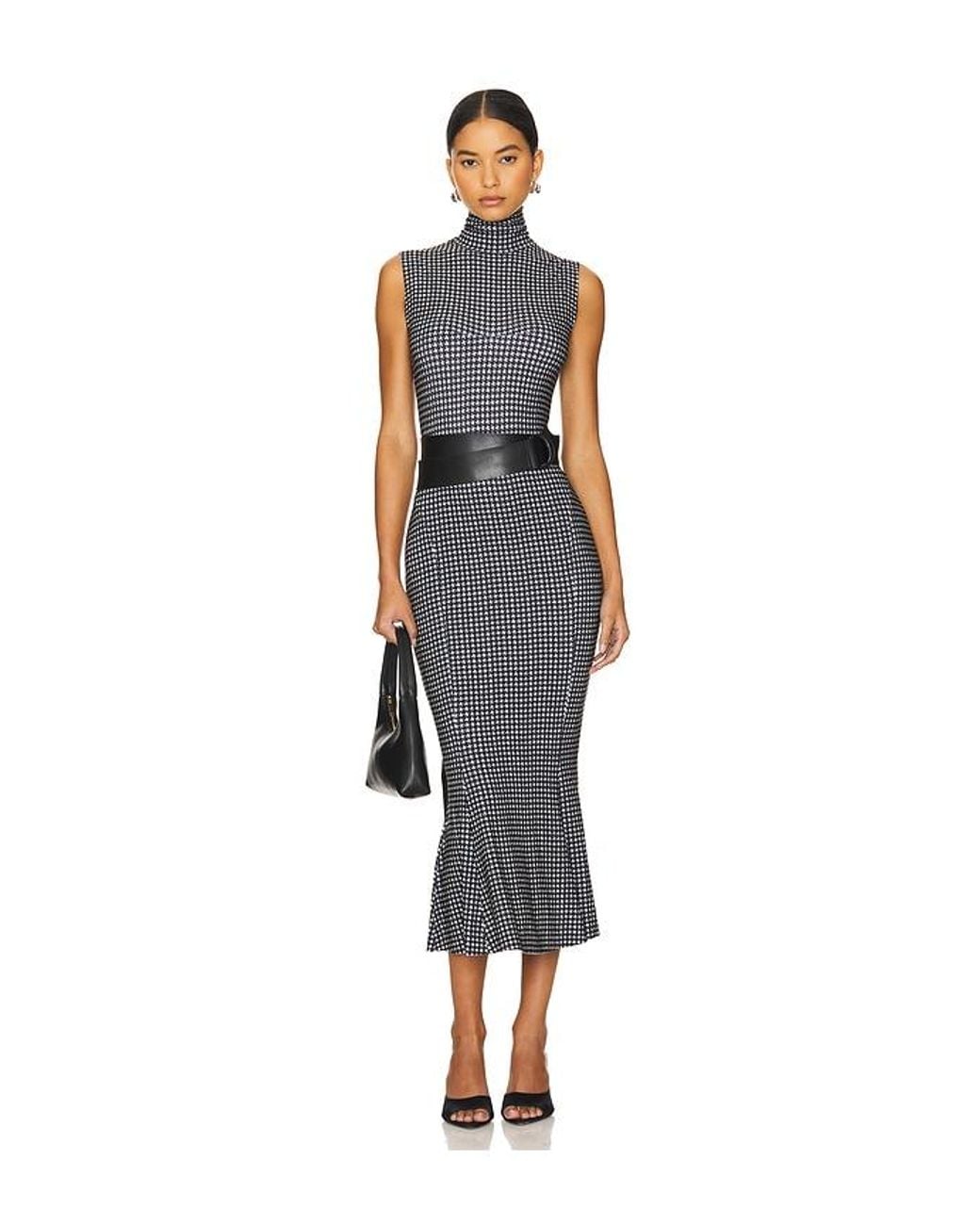 Norma Kamali Black Turtleneck Fishtail Jersey Midi Dress