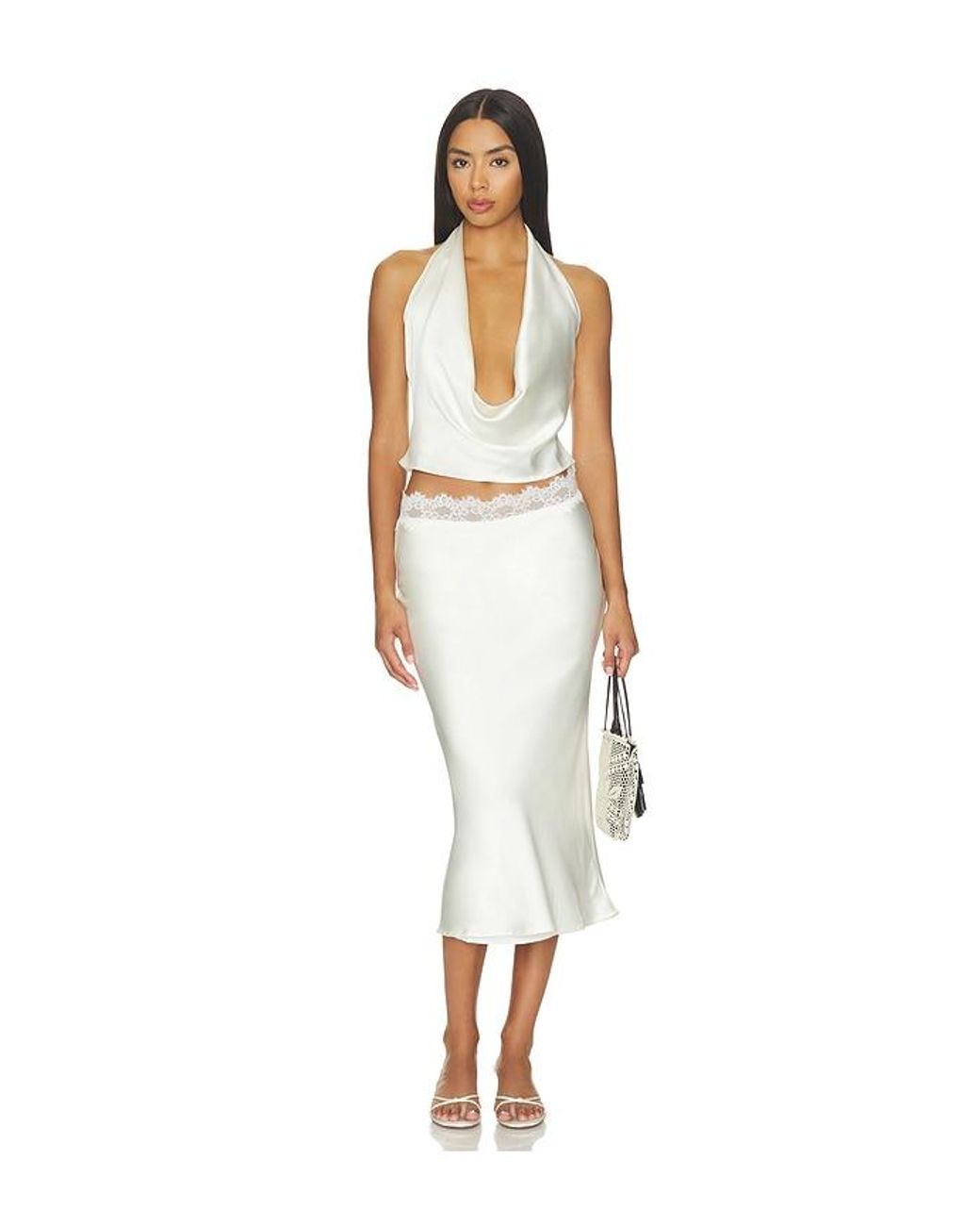 MORE TO COME White Rowan Lace Midi Skirt