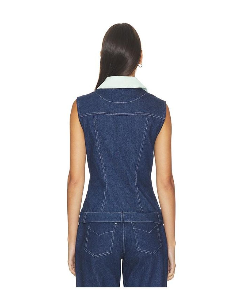 Matthew Bruch Blue Collared Button Down Vest Top