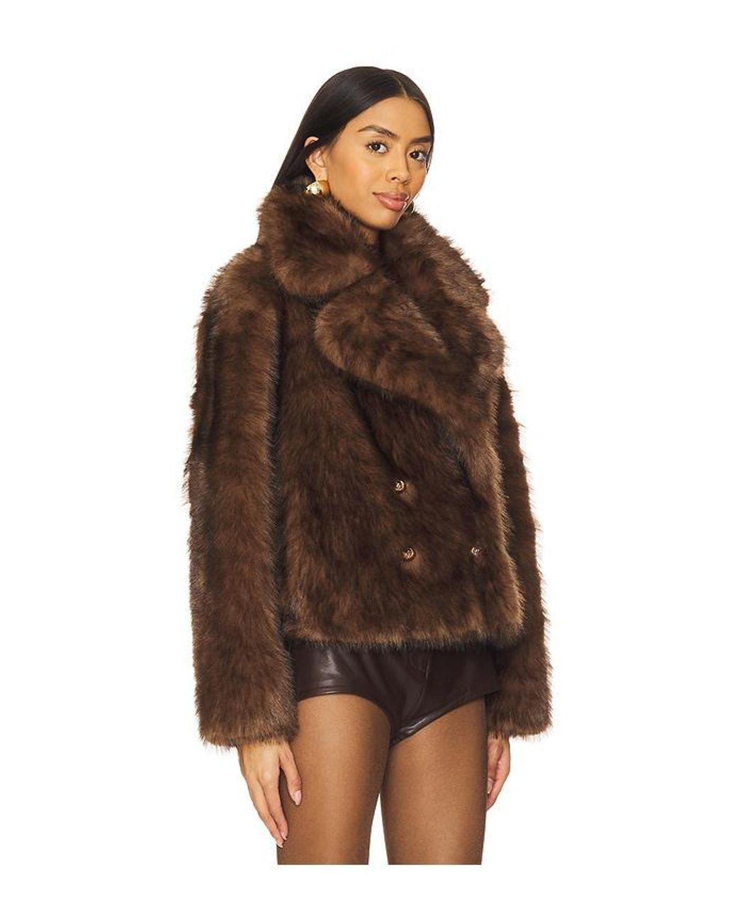 Adrienne Landau Brown The Cornelia Faux Fur Peacoat