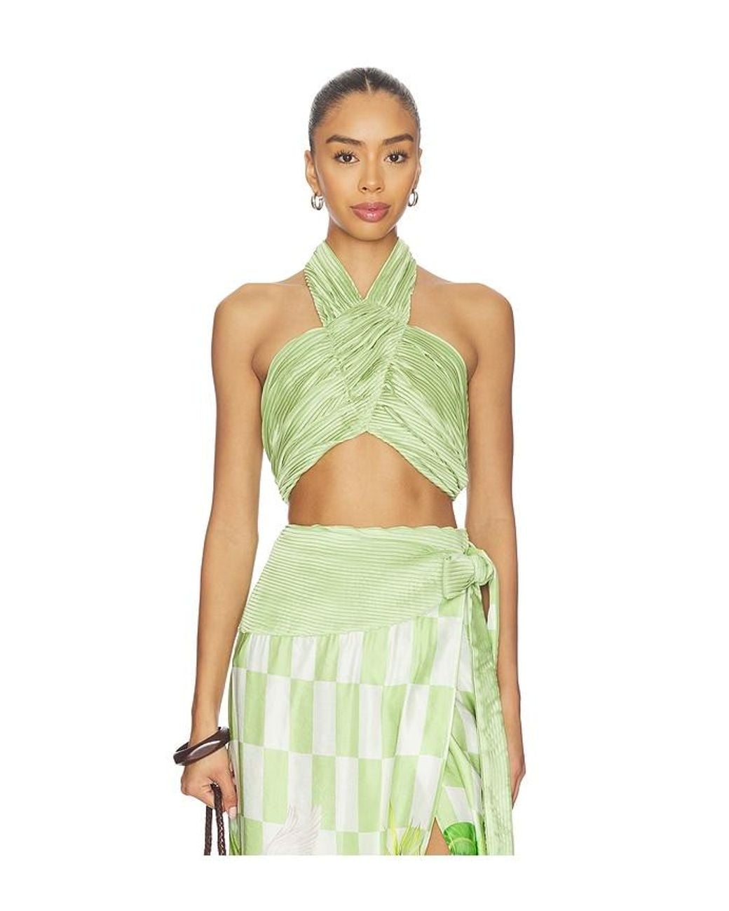 VERANDAH Green Plisse Halter Blouse