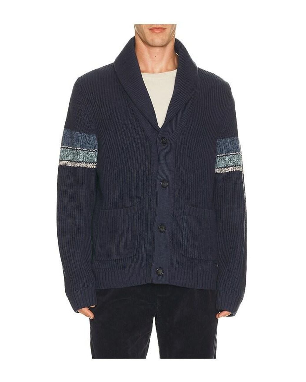 Marine Layer Blue Varsity Shawl Cardigan for men