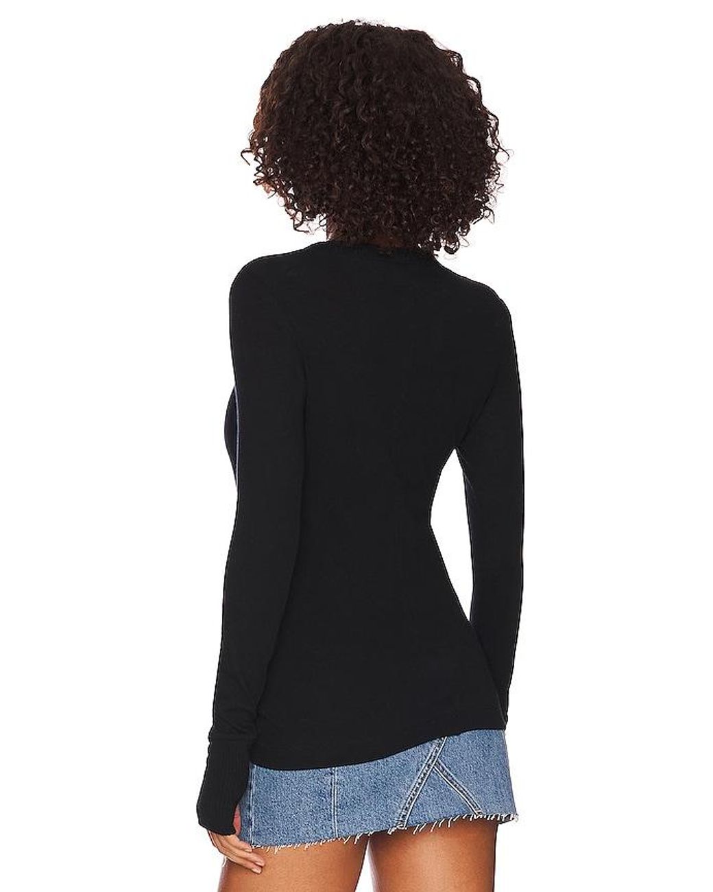 Enza Costa Black Cashmere Easy Cuffed Crew