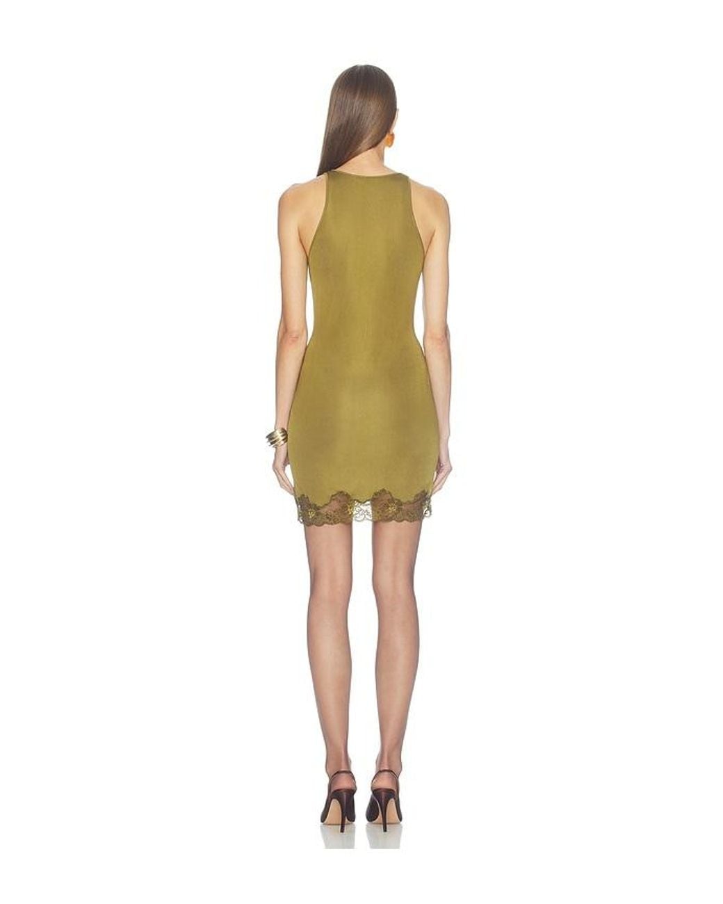 Balmain Green V-neck Lace Viscose Knit Short Dress