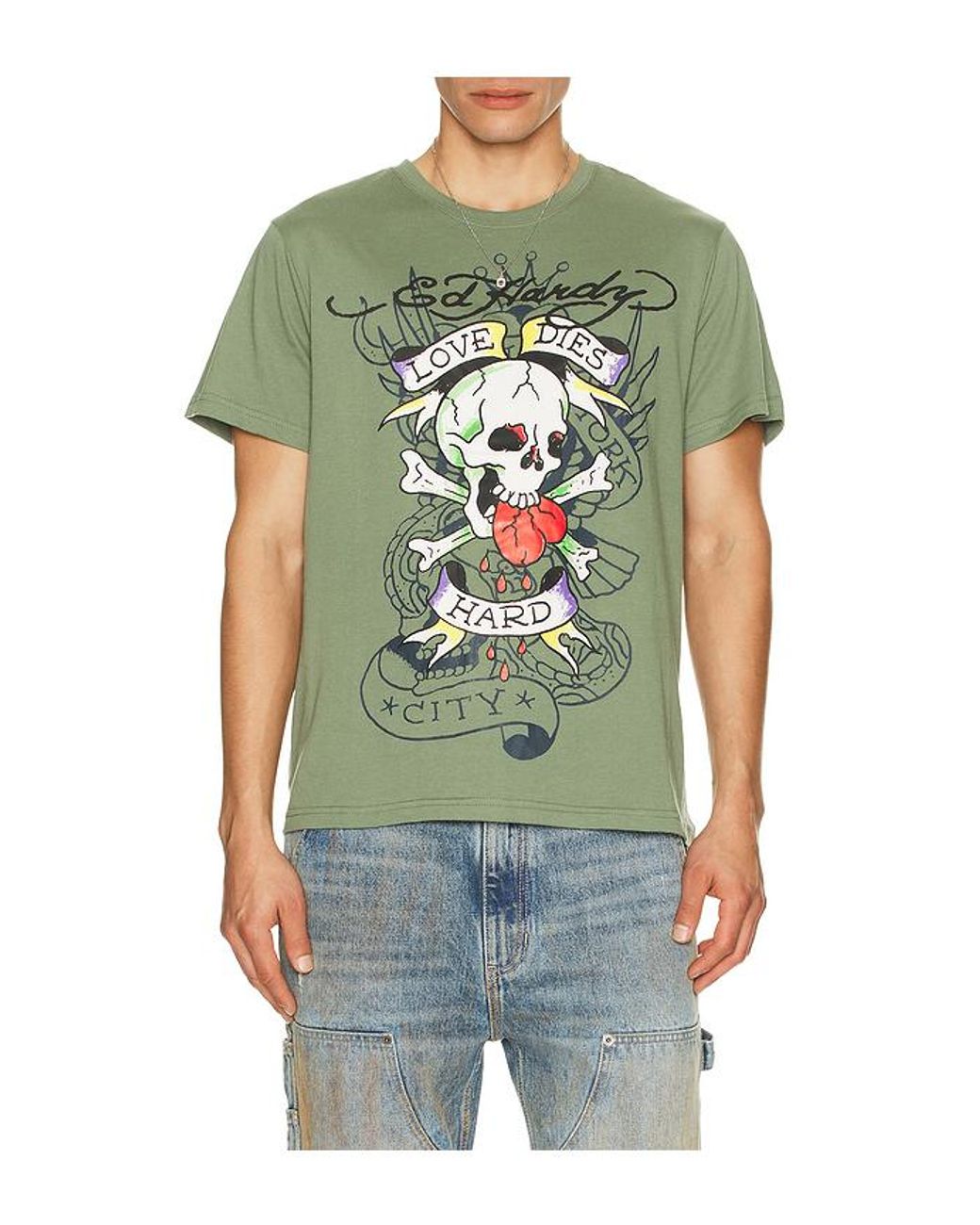 Camiseta Heart Skull En Color Verde Oliva Talla (También En S, M) Ed Hardy de hombre de color Green