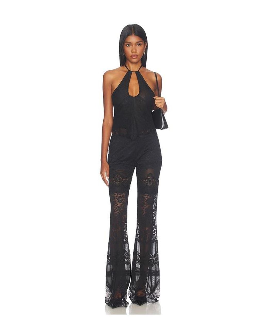 superdown Black Brooklin Lace Halter Top