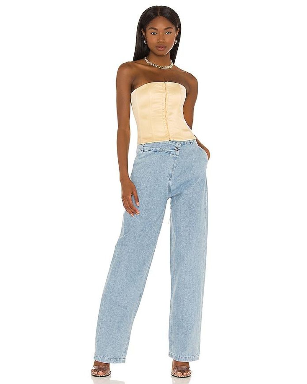 GUIZIO Brown Satin Corset Top