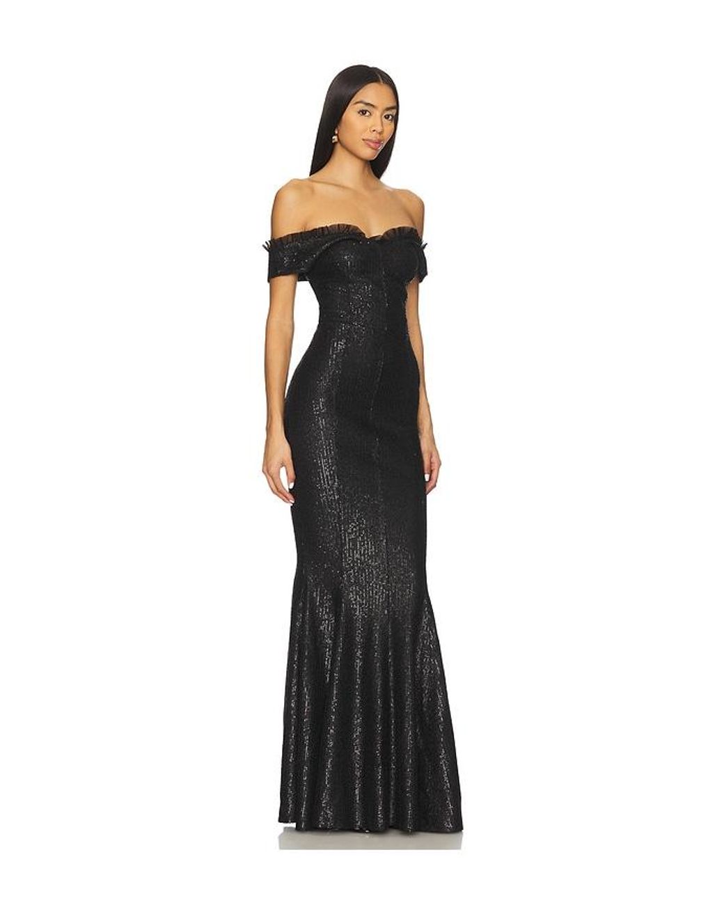 Norma Kamali Black Double Drop Shoulder Grace Fishtail Gown