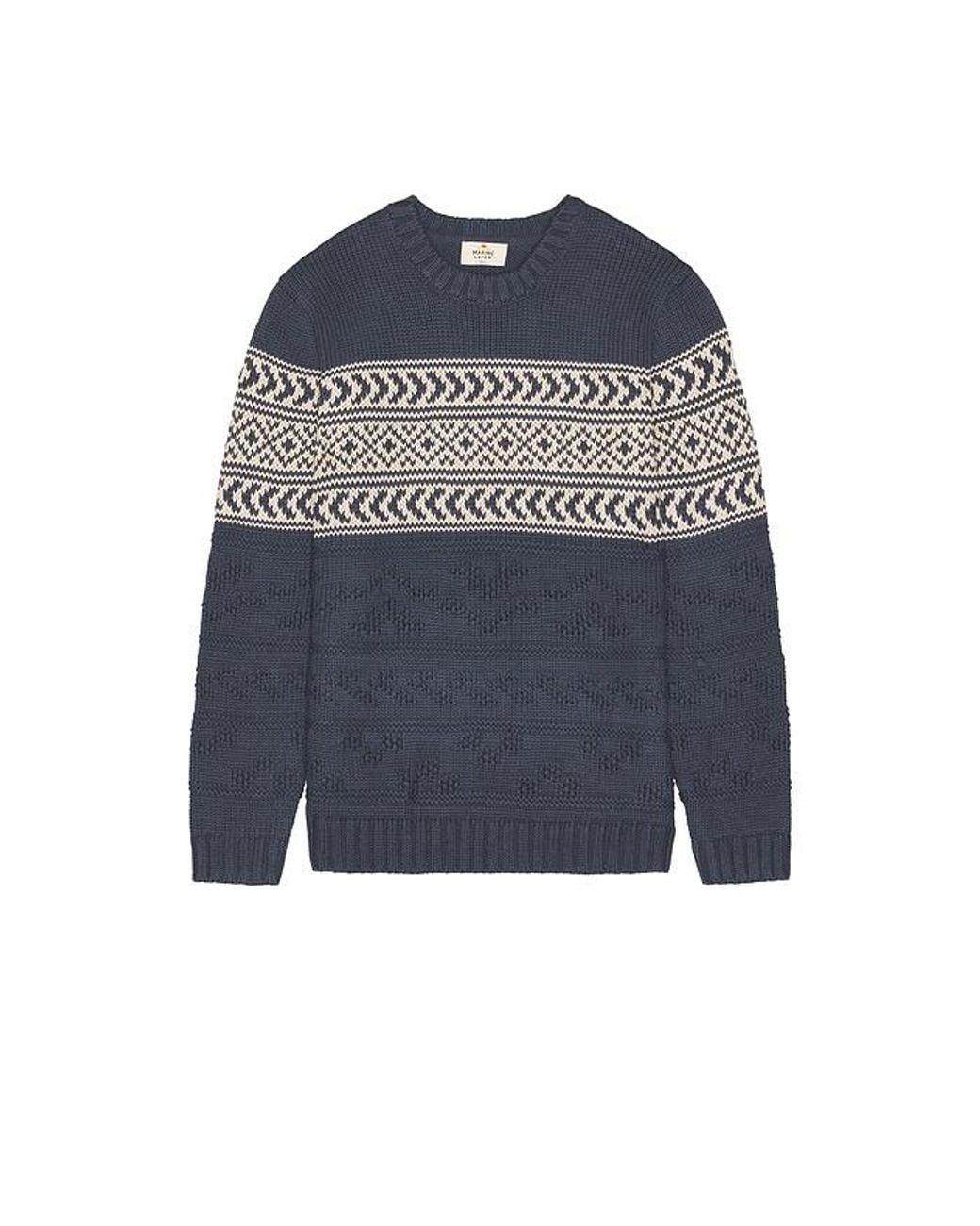 Marine Layer Blue Textured Fair Isle Sweater for men