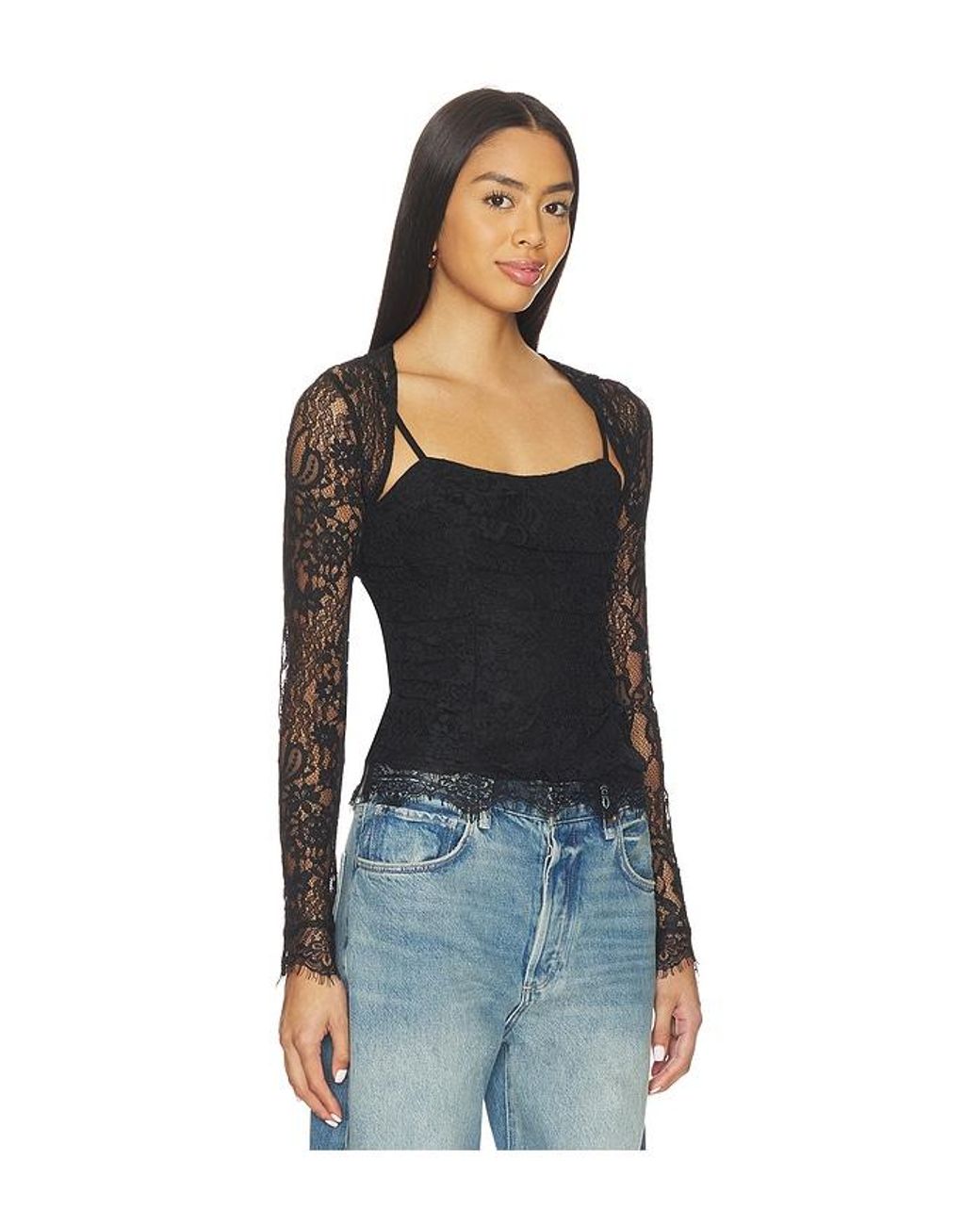 Free People Black Paloma Lace Top