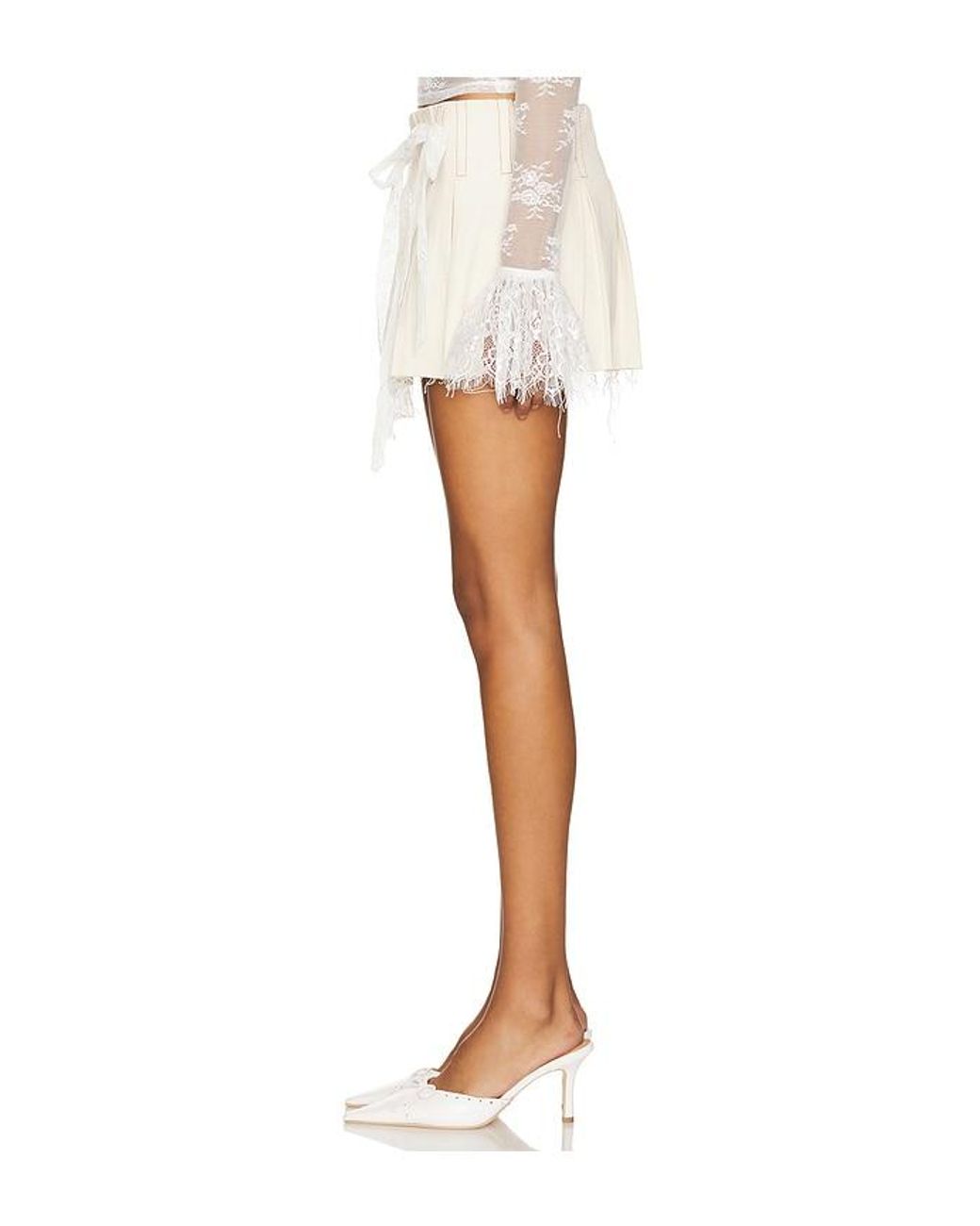 YUHAN WANG White Pleated Denim Skirt