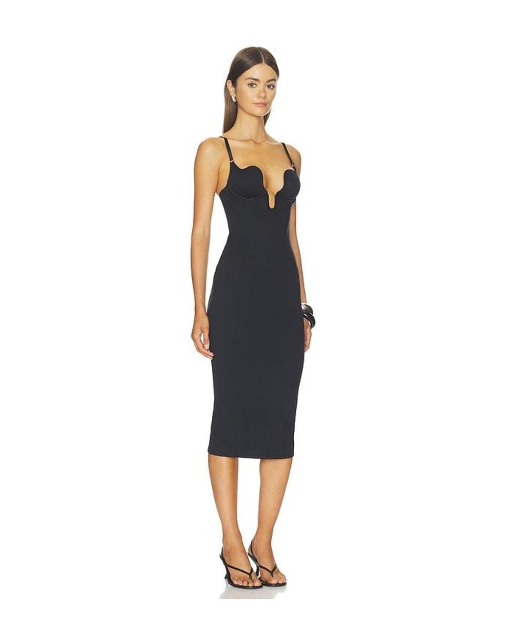 Fleur du Mal Blue Seduce U-Plunge Midi Dress
