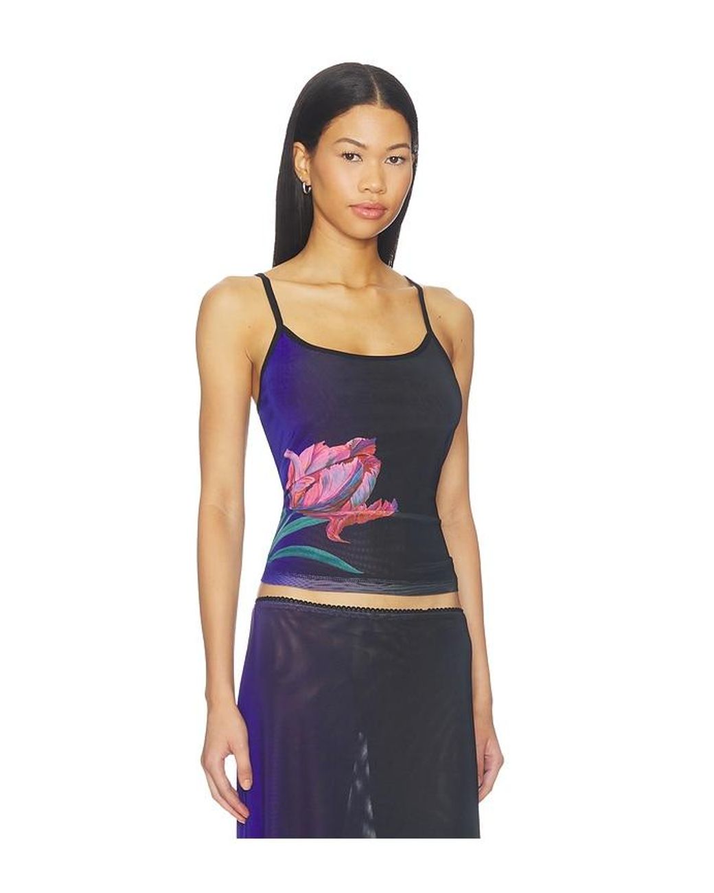 With Harper Lu Blue Mesh Camisole Top