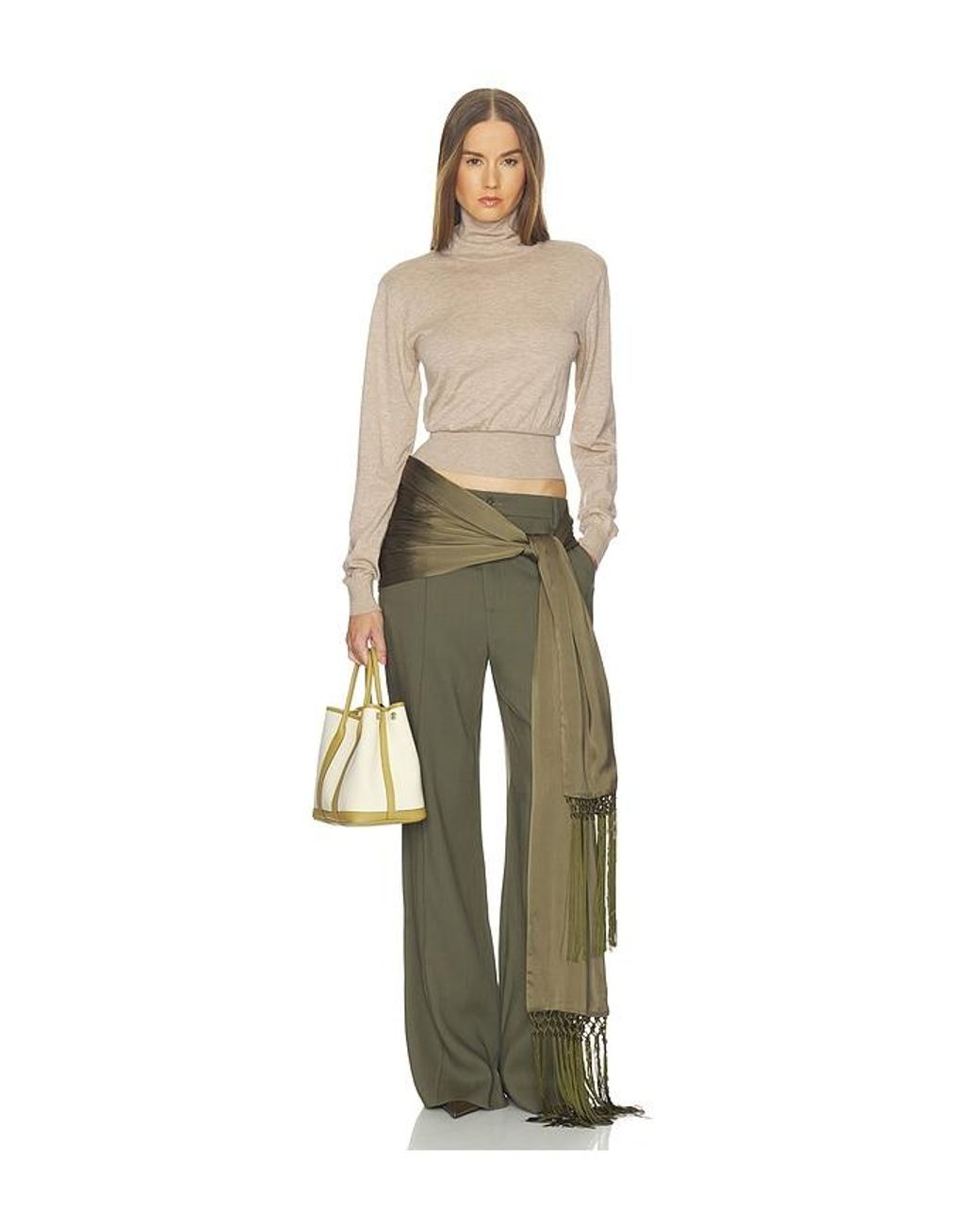 Helsa Natural Thelka Shoulder Pad Knit Mockneck