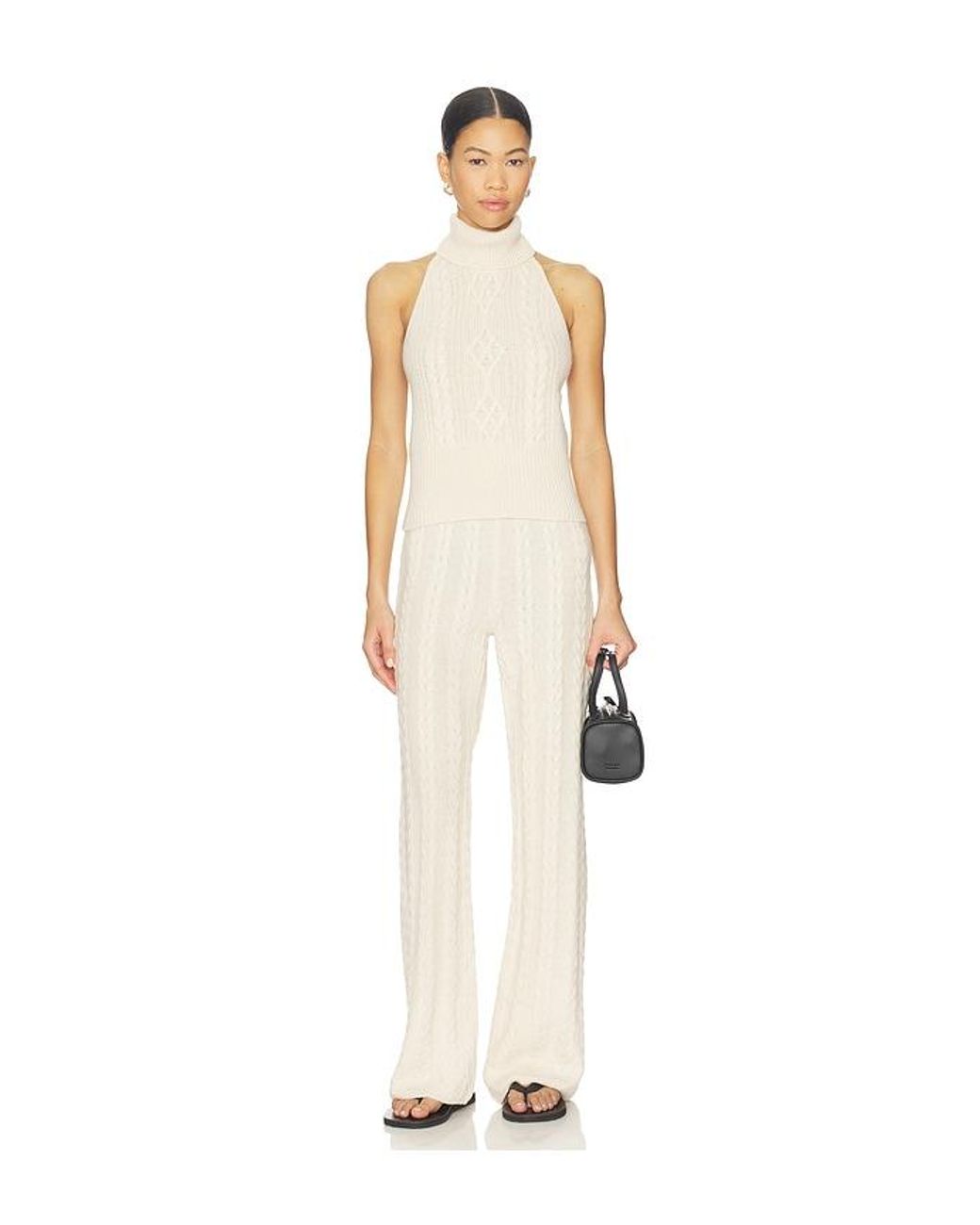AEXAE White Cashmere Cable Straight Leg Pant