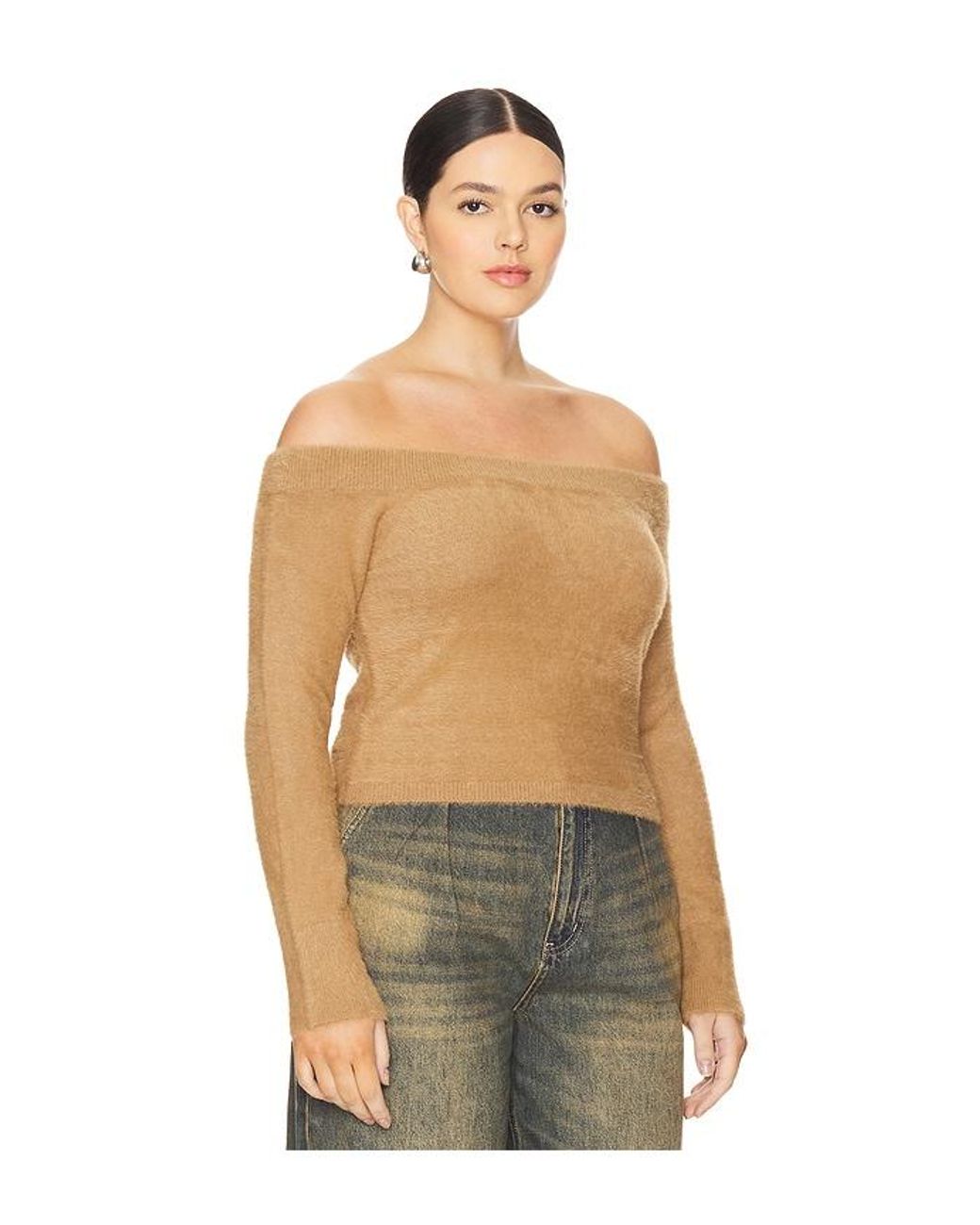 GOOD AMERICAN Blue Plush Off Shoulder Top