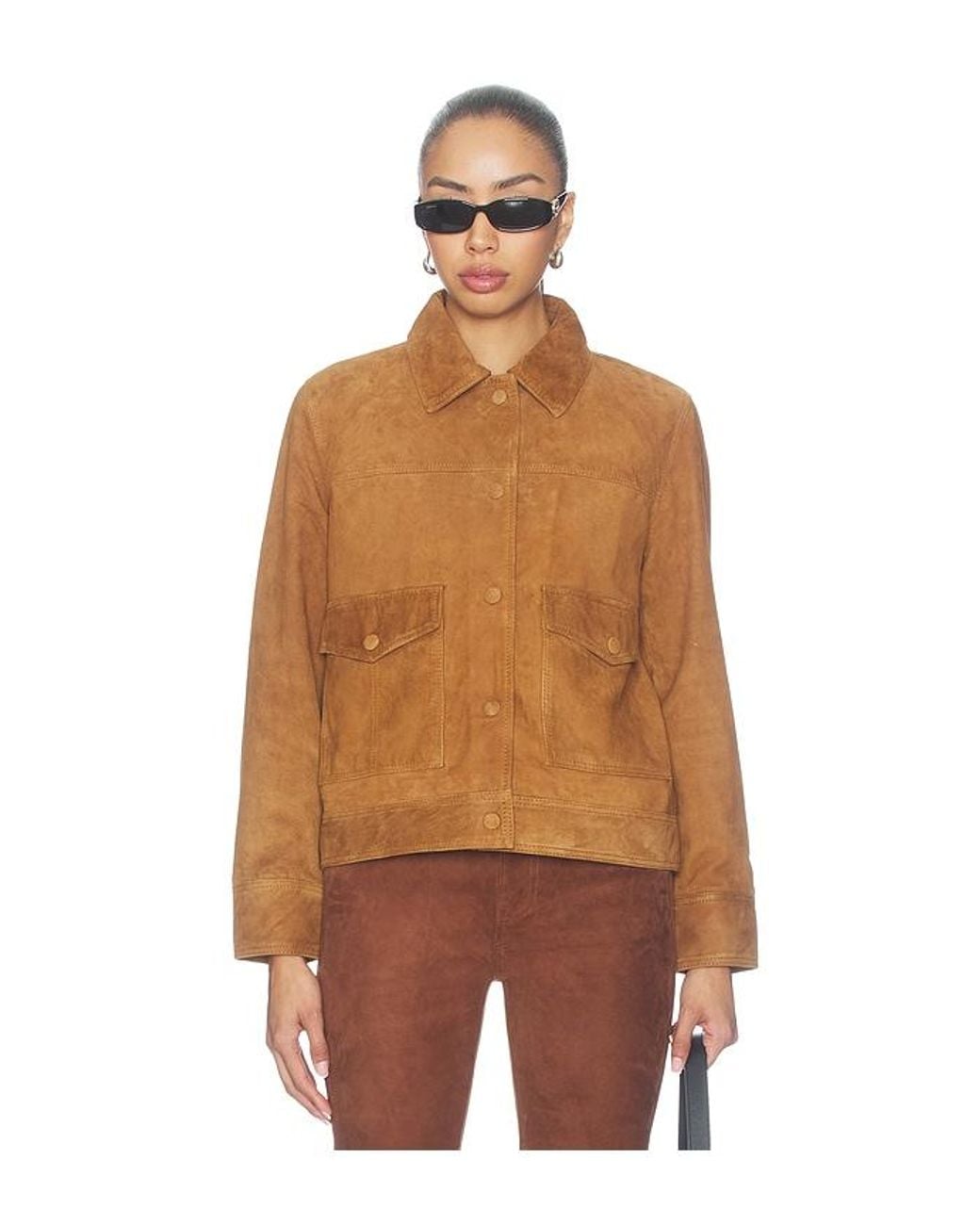 GOOD AMERICAN Brown The Suede Boxy Jacket