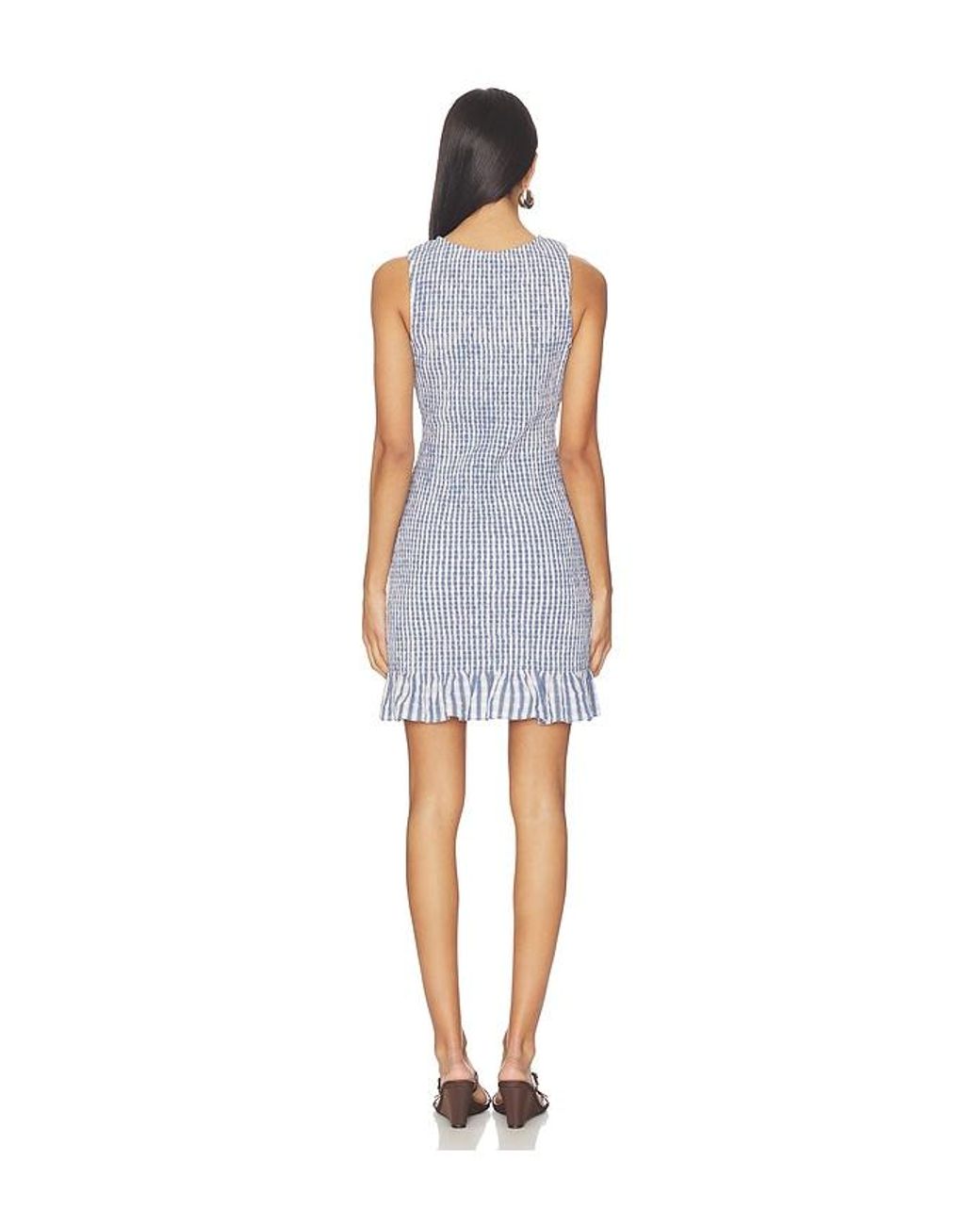 Onia Blue Air Linen Smocked Boatneck Dress