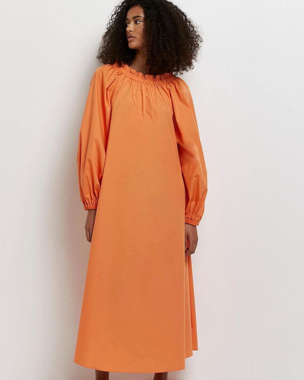 Orange Oversized Smock Maxi Dress 
