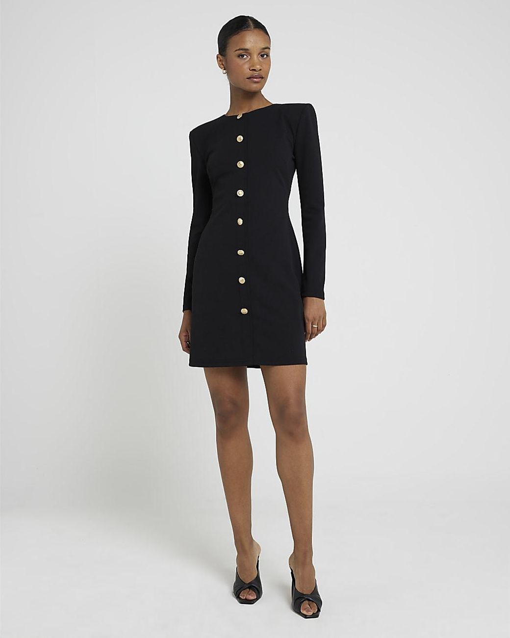 River Island Button Up Shift Mini Dress in Black Lyst UK