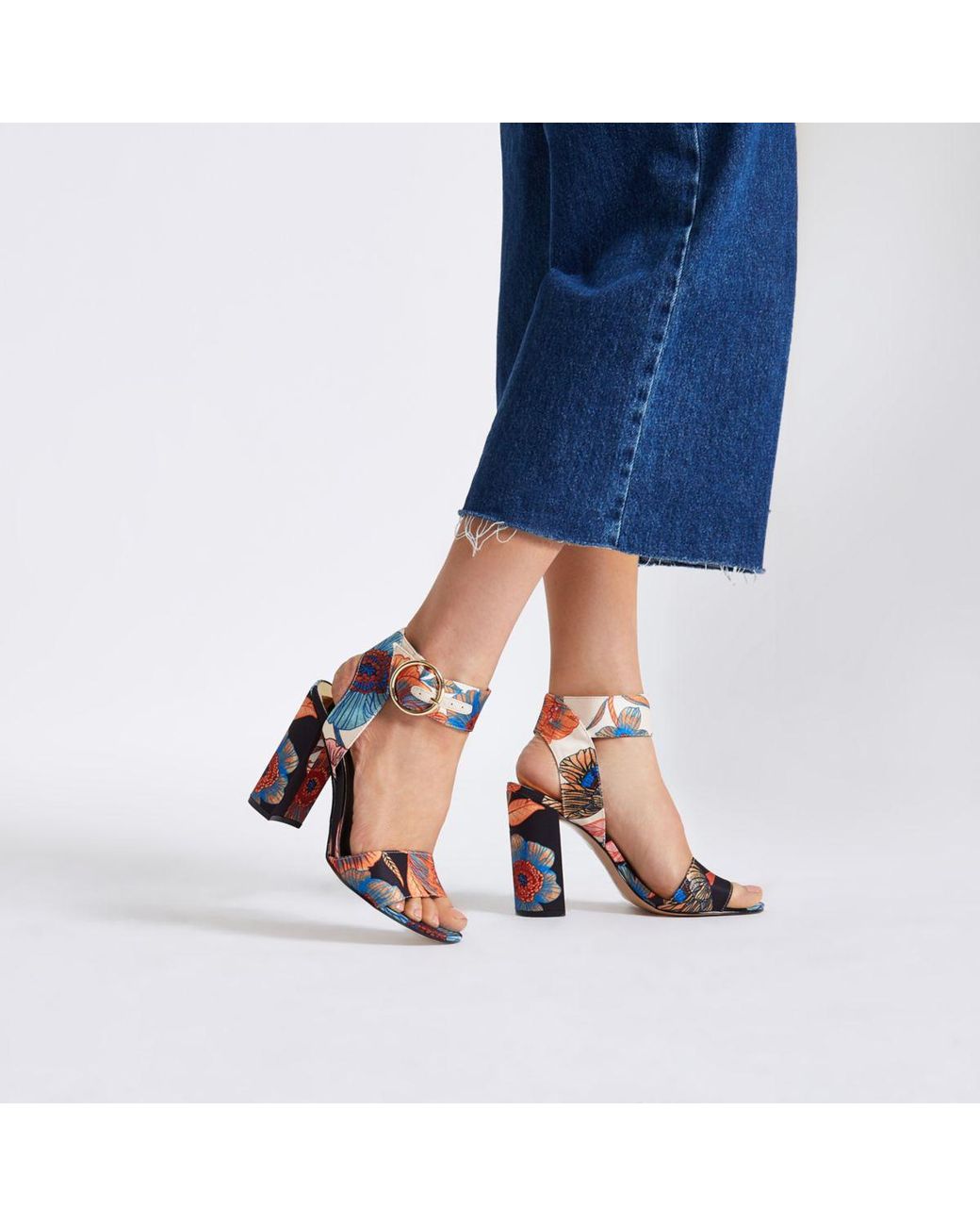 Floral print hotsell block heels