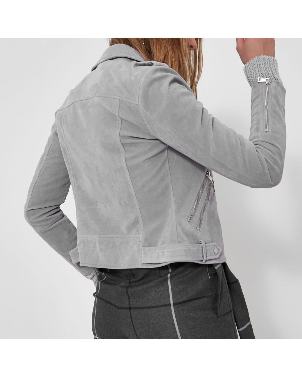 Light grey faux hotsell suede biker jacket