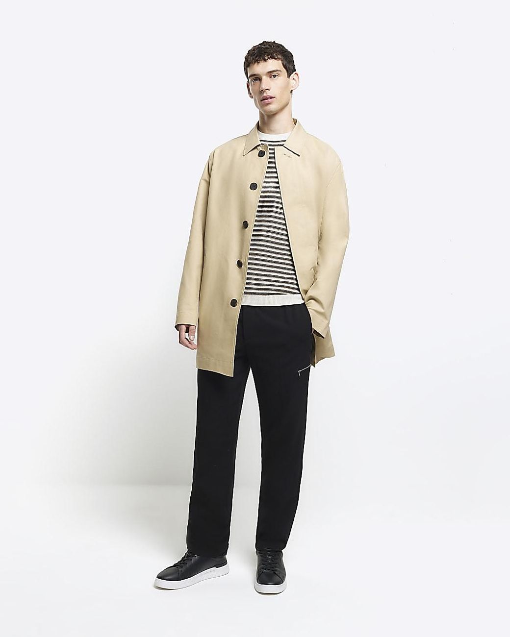 River Island Beige Regular Fit Short Smart Mac Coat in Natural for