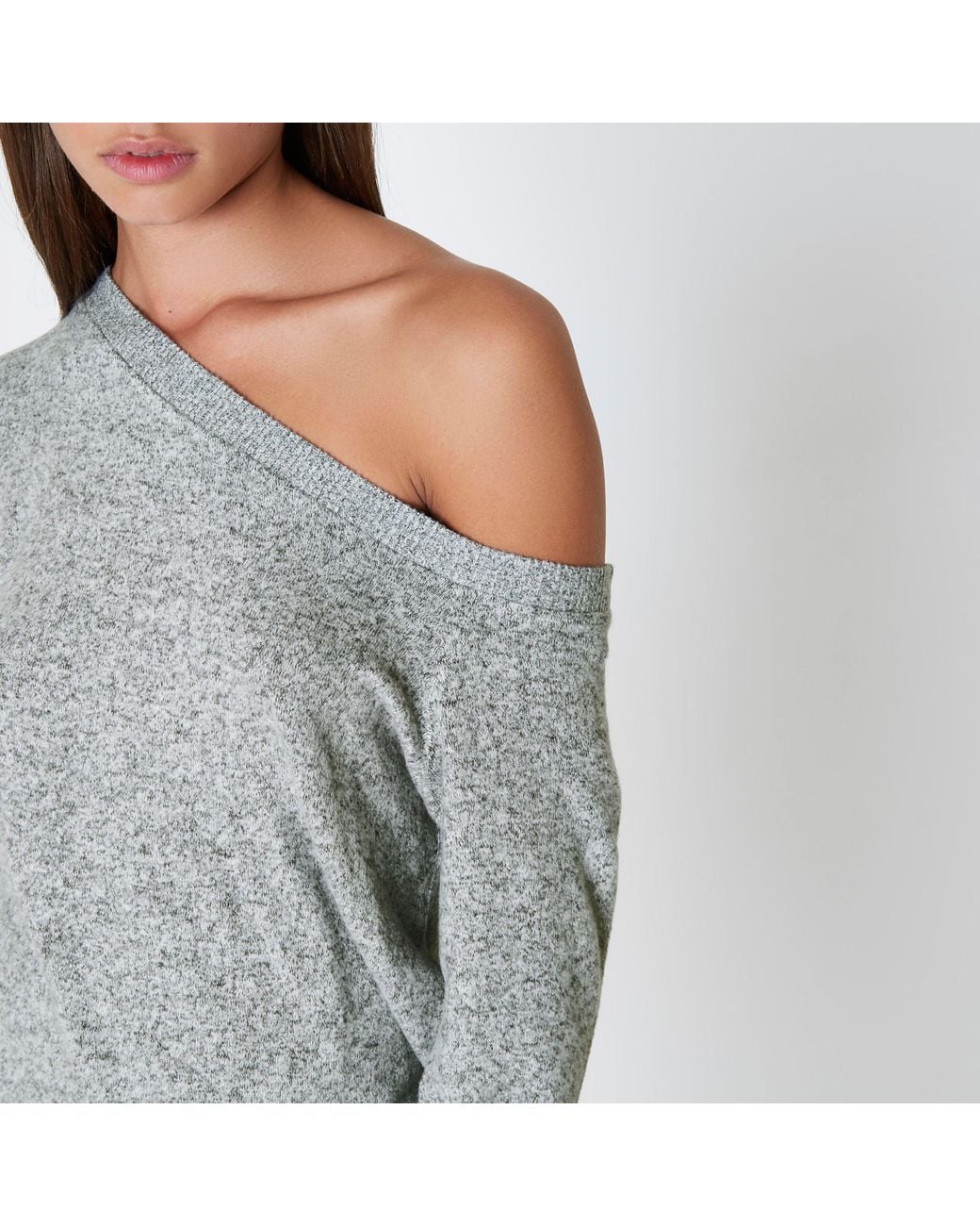 Off Shoulder Oversized Jumper in Grey 