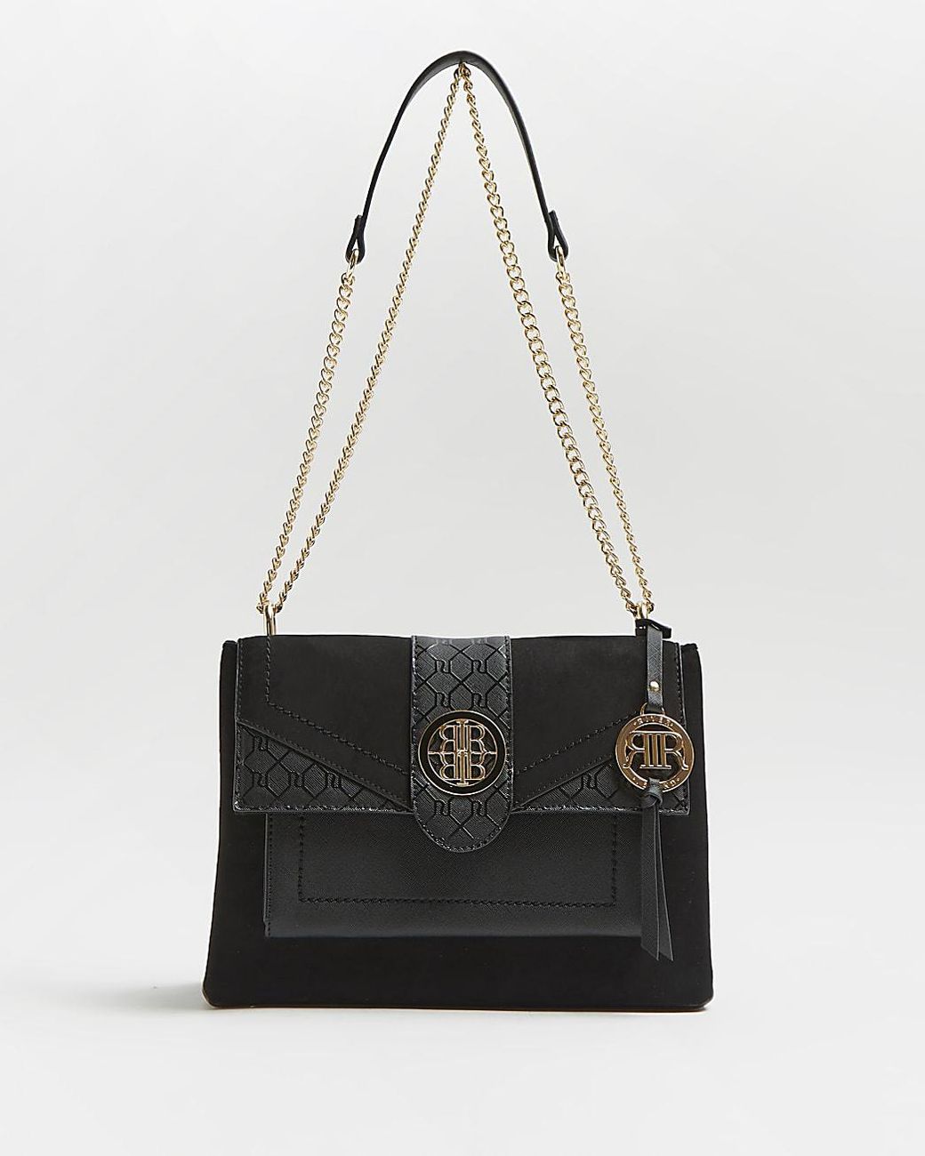 River Island Black Ri Monogram Embossed Shoulder Bag Lyst
