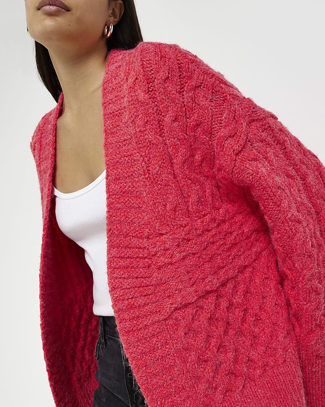 River Island Red Cable Knitted Cardigan 