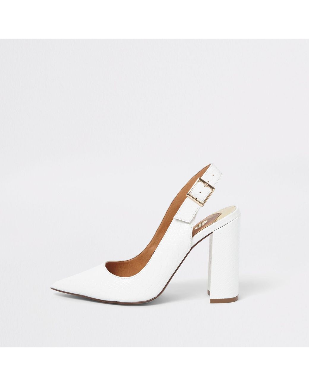 River Island Croc Block Heel Sling Back Court Shoes in White | Lyst