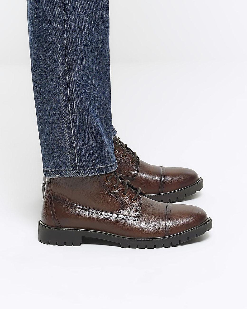 Mens brown leather combat boots cheap