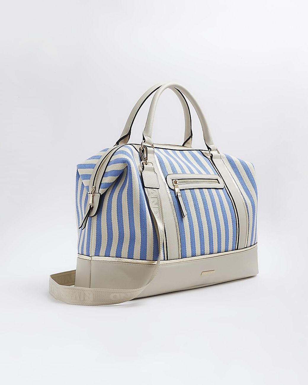 River Island Beige Canvas Stripe Travel Bag in Blue Lyst UK