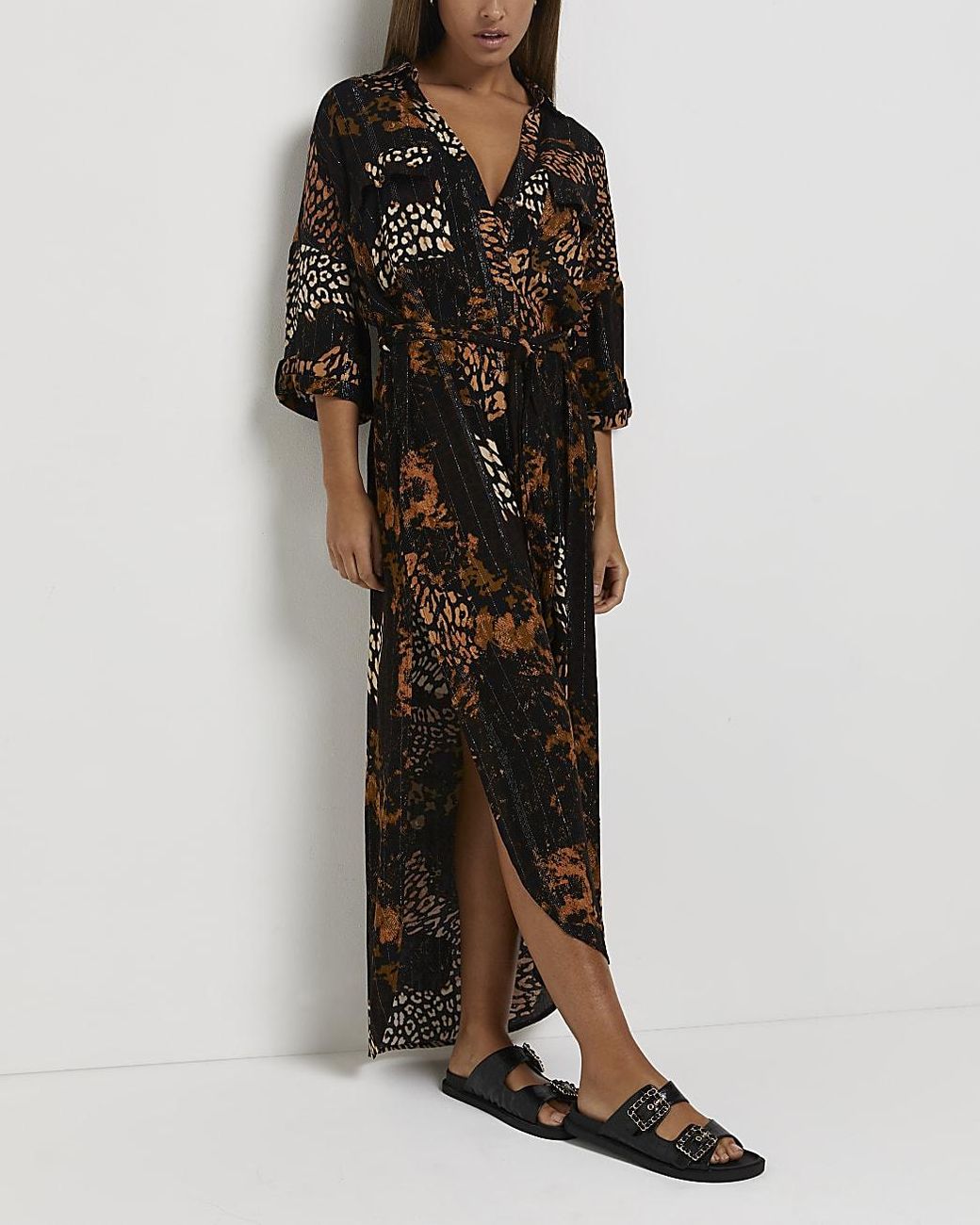 Black Animal Print Maxi Beach Dress | Lyst