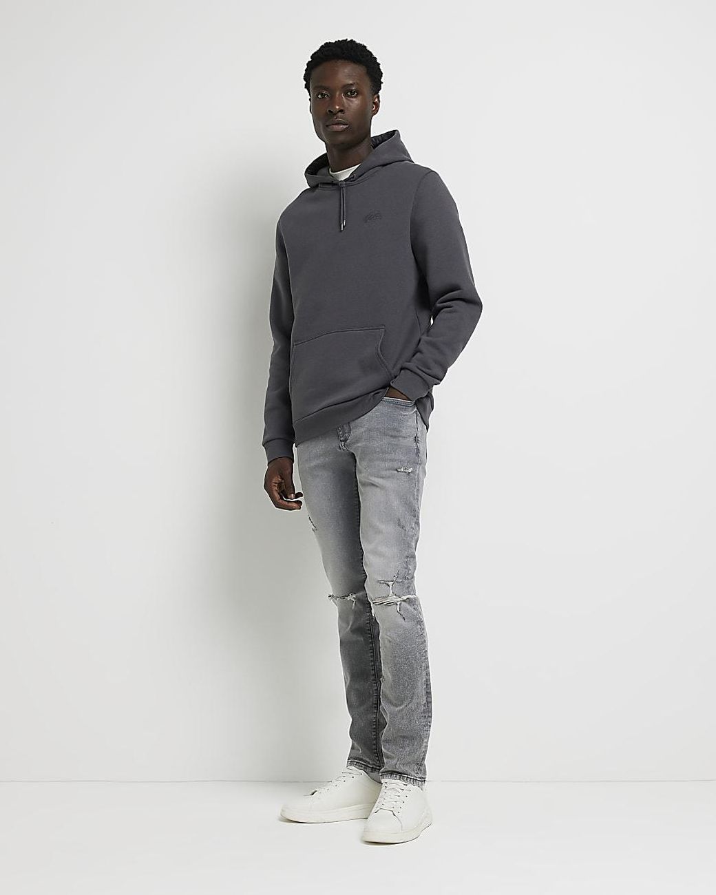 River Island Denim Skinny Fit Ripped Jeans in Grey (Gray) for Men | Lyst