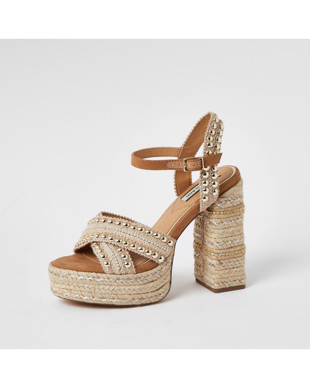 river island beige studded flatform espadrille wedges