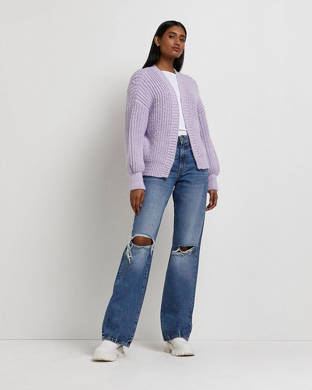 purple chunky knit cardigan