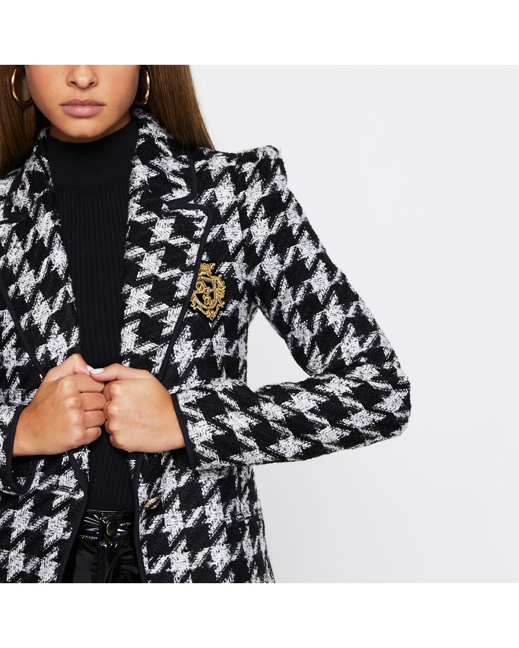 River Island Black Dogtooth Boucle Blazer Lyst UK