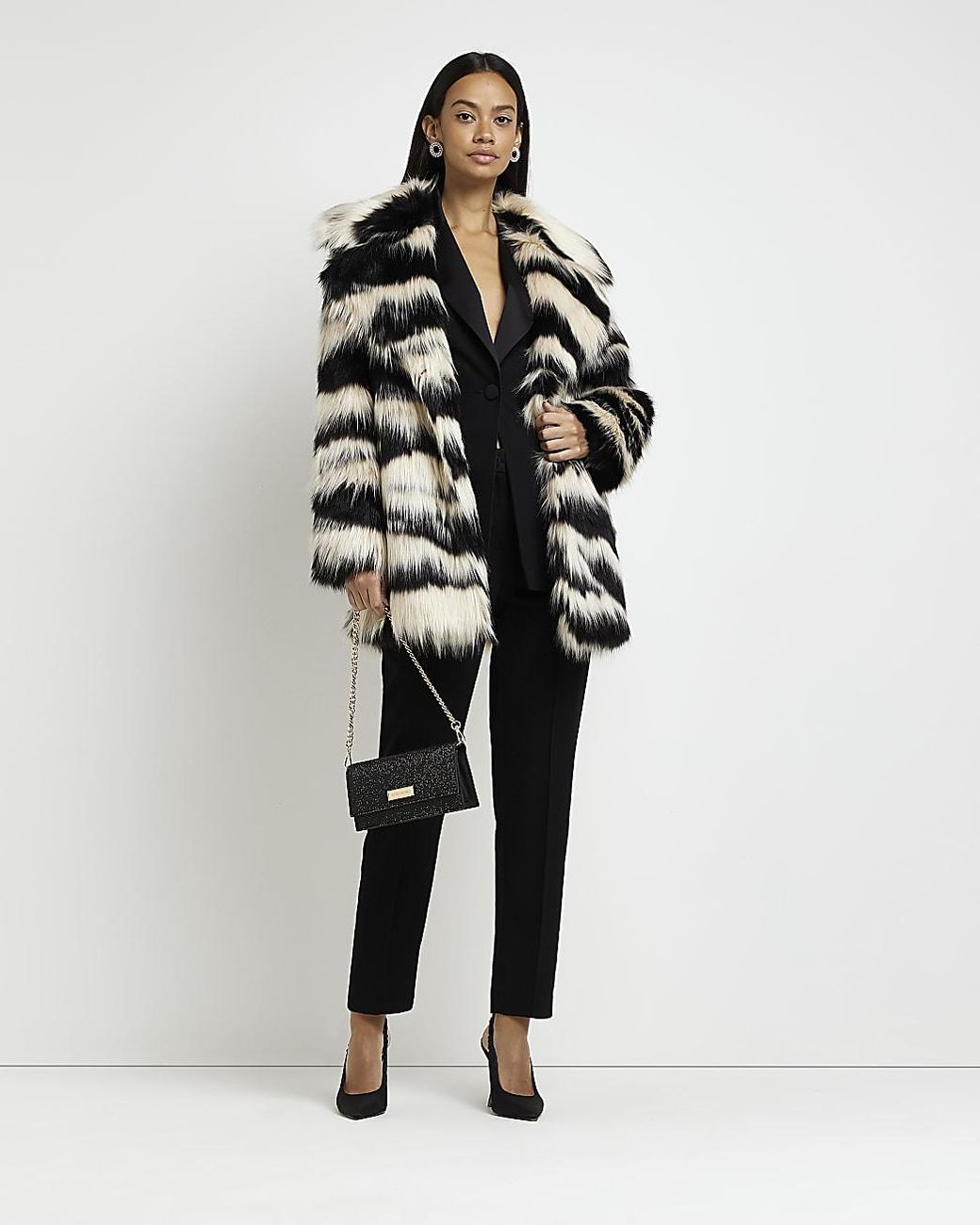 River Island Black Animal Print Faux Fur Coat in White Lyst