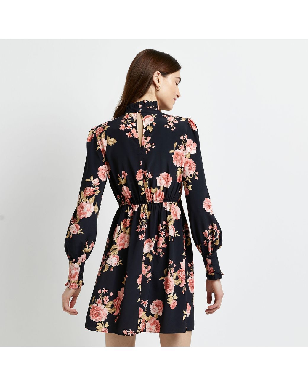 Black Floral Bow Front Mini Dress | Lyst UK