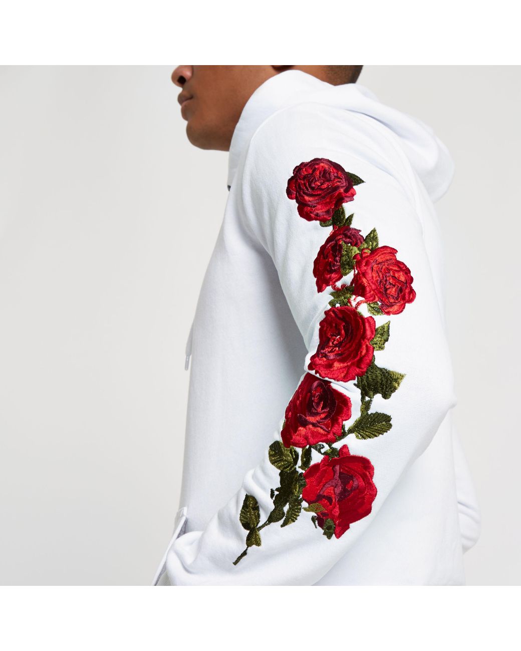 River Island Criminal Damage White Rose Embroidered Hoodie for Men | Lyst