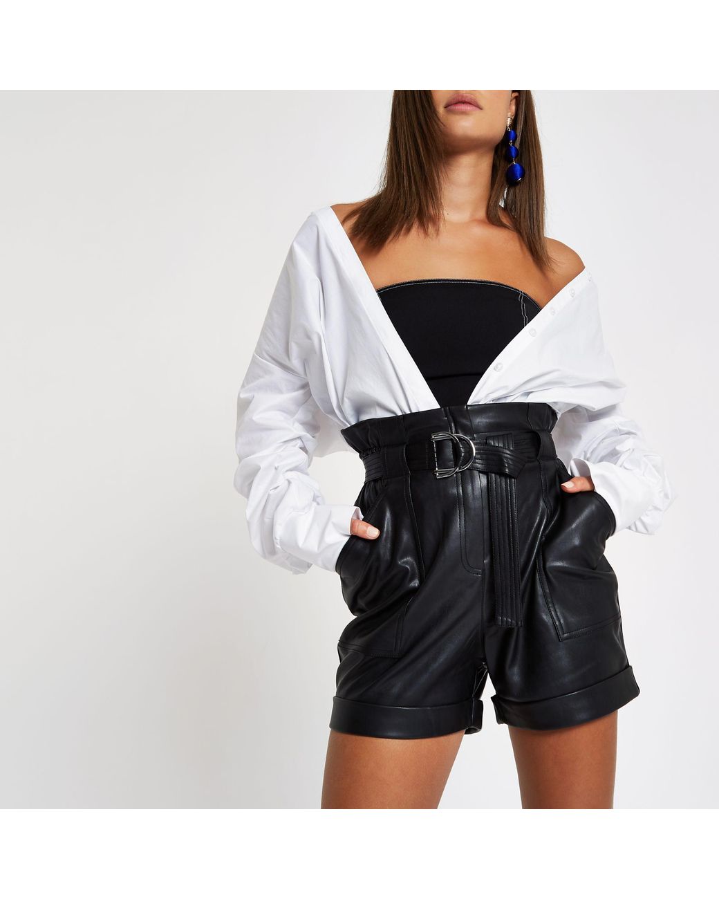 Faux Leather Paperbag Waist Shorts 