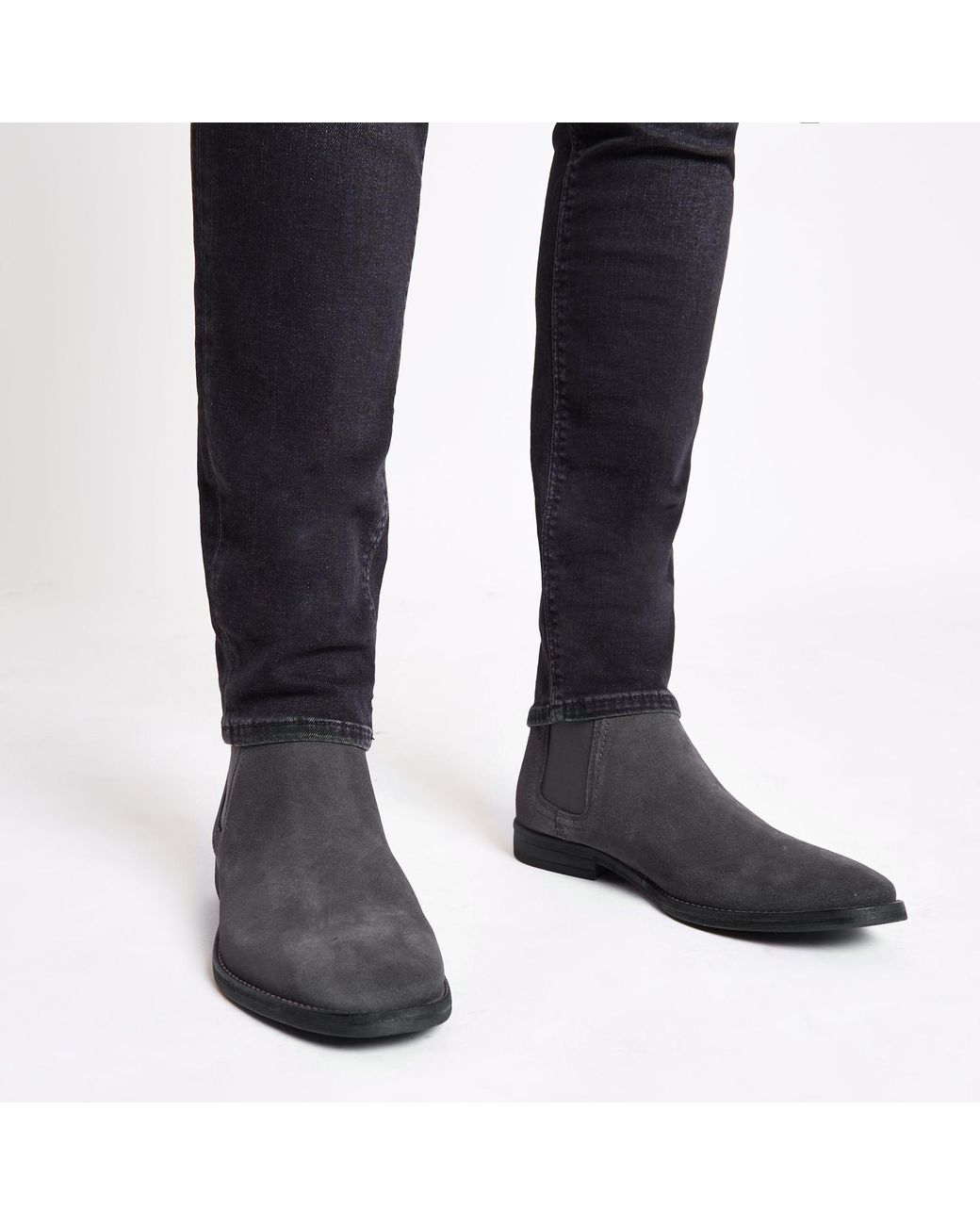 River Island Suede Chelsea Boots in Grey for Men Lyst Australia