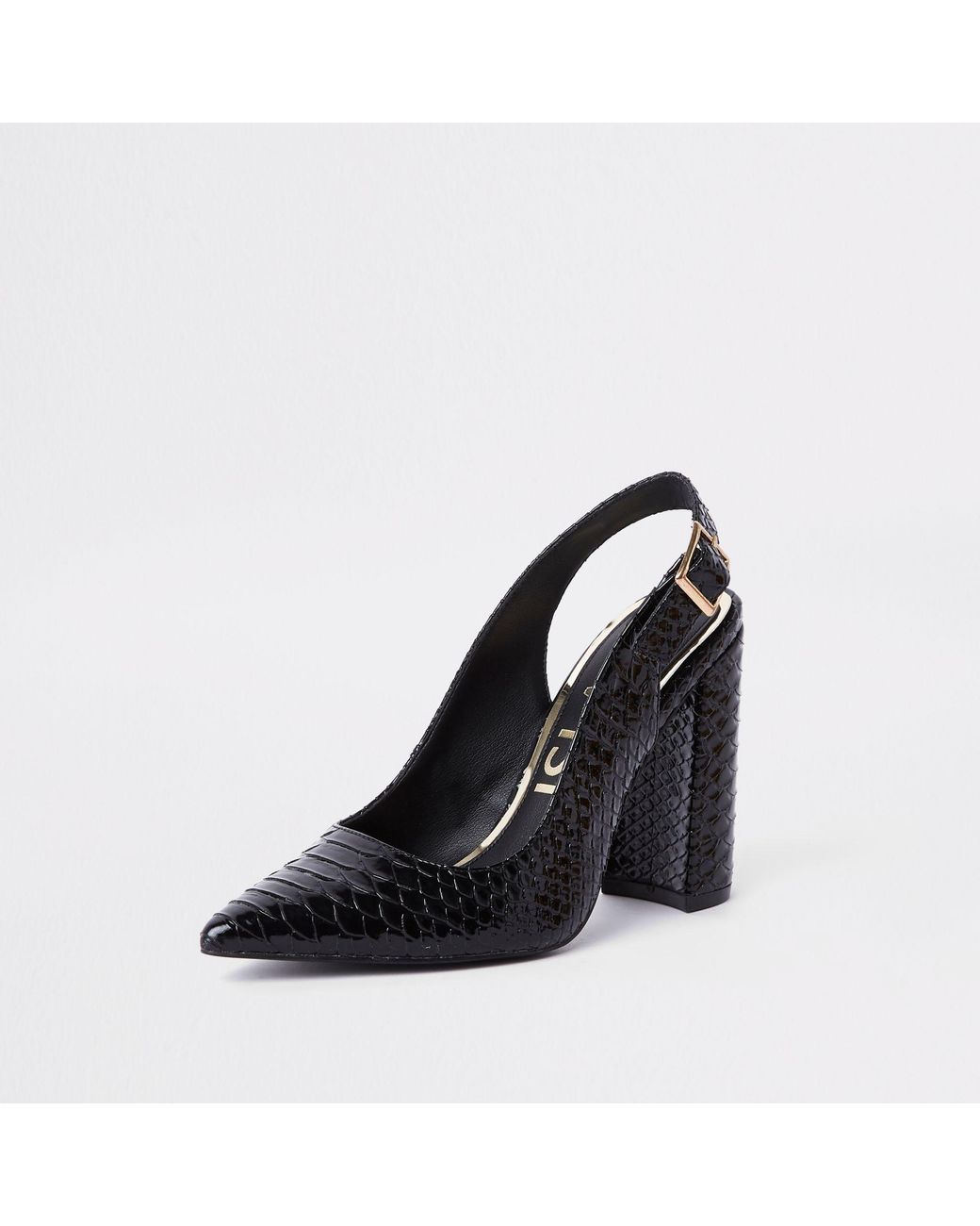 River Island Croc Block Heel Sling Back Court Shoes in Black | Lyst